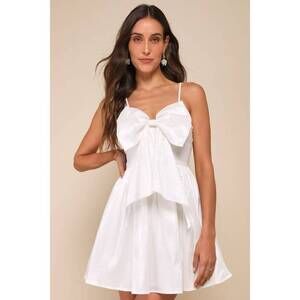 Lulus Majorly Adored White Oversized Bow Sleeveless Mini Dress - Size M